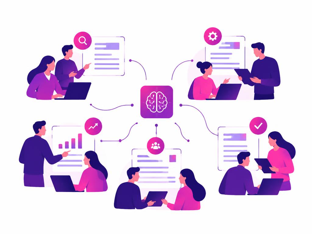 Illustration of teams across departments exploring practical AI use cases